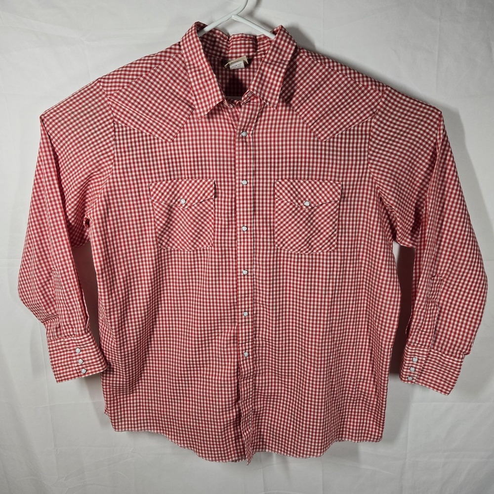 Saddlebrook Western Wear Mens 2X Red Gingham Pearl Snap Shirt USA Made 80s 90s‎